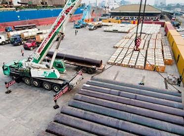 Lifting equipment moving heavy cargo at PTOL's Port Harcourt terminal